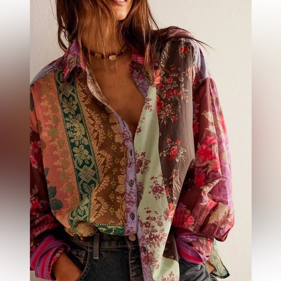 We The Free Tops - We The Free Medium Like New Free People Button Down Multicolor Floral Blouse